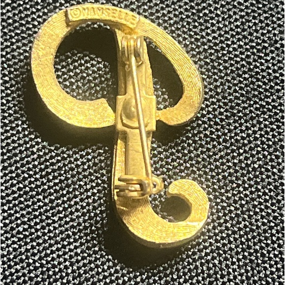 Letter P & A Etched  MAMSELLE Vintage Gold Tone Brooch Pin - Picture 2 of 7
